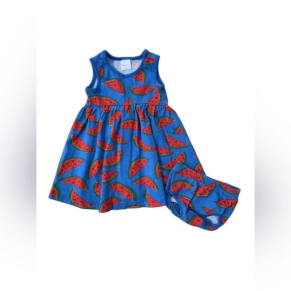Hanna Andersson Size 85, 2T, Blue Watermelon Print Tank Dress and Bloomers - Picture 1 of 8